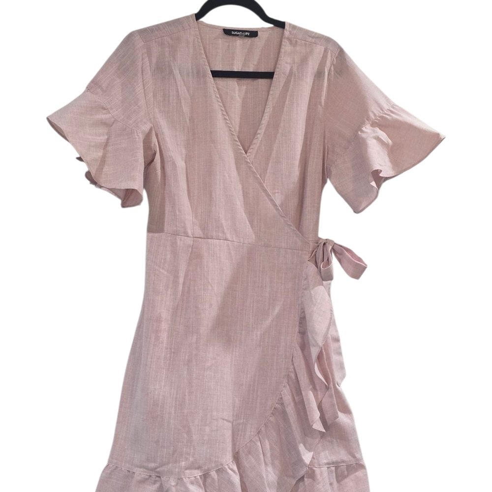 SugarLips Light Pink Ruffle Midi Dress